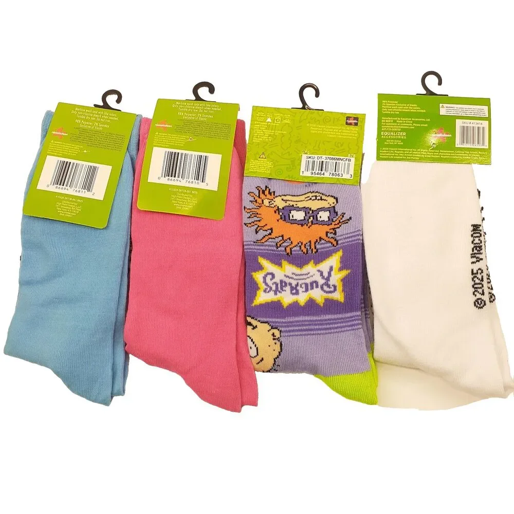 Nickelodeon Rugrats Chuckie Tommy 4 Pair Crew Socks Mens Sz 6-12 Multicolor 90s